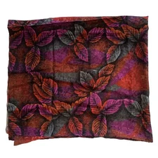 Vintage Silky Polyester Fabric Leaf Pattern 2 Yards 44” x 72” Red Purple Shiny