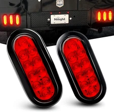 Nilight - TL-01 6" Oval Red LED Tail 2PCS W/Surface Mount Grommets Plugs IP65 Wa