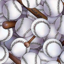 Tossed Baseballs and Bats Sports Cotton Fabric by Elizabeth's Studio