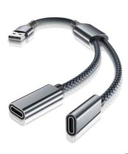 USB Male to Double USB C Female Adapter,Type A Charger Cable Dual Two 2Splitter 