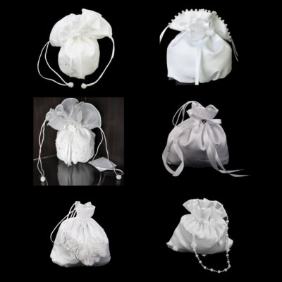 Braut Satin Tasche Brautjungfer Hochzeit Blumenmädchen Handtasche weiß