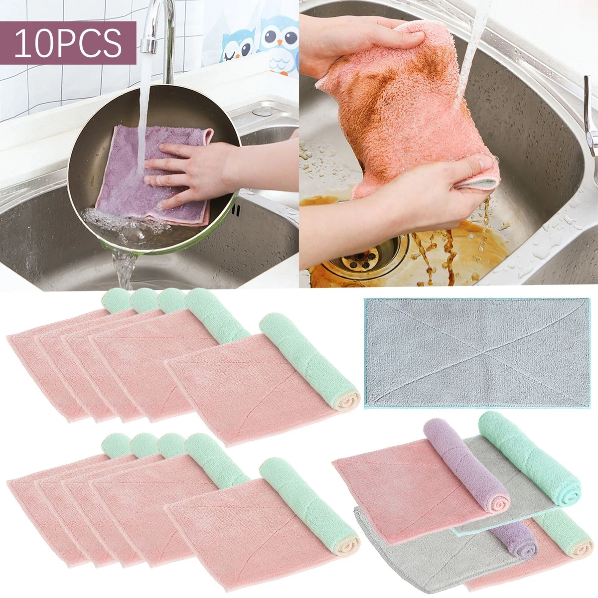 10X Kitchen Towels Soft Microfiber Cleaning Cloths Non-stick Oil Dish Cloth Rags