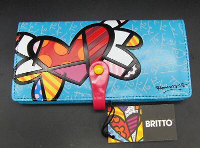 Britto Giftcraft bunte Geldbörse Safe Aufbewahrung Geld Münzen Scheine blau geflügelte Herzen