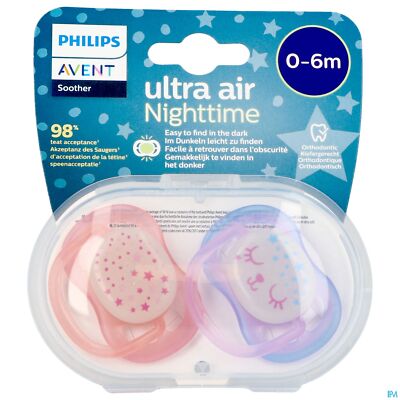 PHILIPS AVENT Silikon Schnuller 0-6 Monate Ultra Air Nighttime 2 Stk Mädchen  