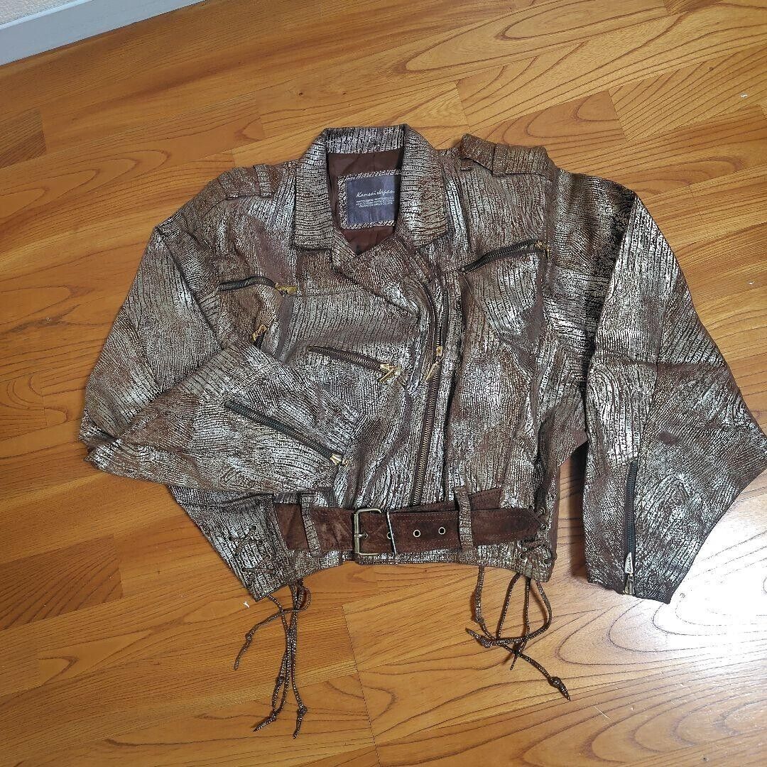 Vintage Rare Kansai Yamamoto Leather Jacket Brown Silver Vintage Rare Kansai Yamamoto Leather Jacket Brown Silver