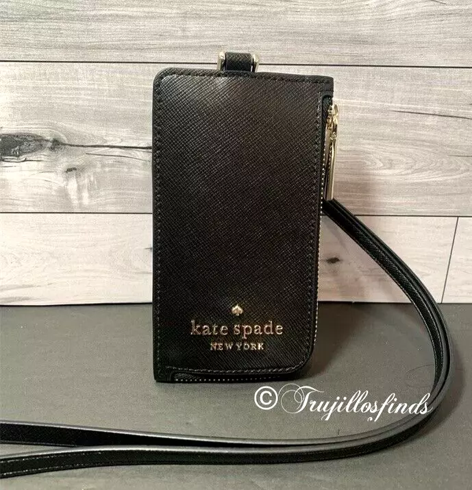  Kate Spade New York Leather Card Case Staci Lanyard Card Holder  Black : Clothing, Shoes & Jewelry