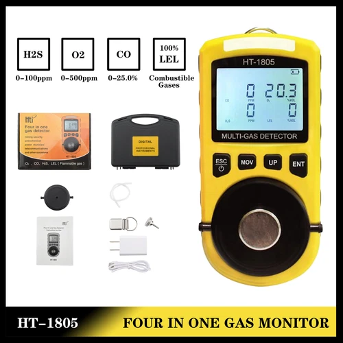 HT-1805 4in1 Gas Analyzer Detector Portable H2S/ CO /O2 Harmful Multi Gas Tester - Picture 5 of 11