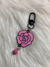 Pink Rose flower bag charm keychain fob phone Charm PVC new handmade gift