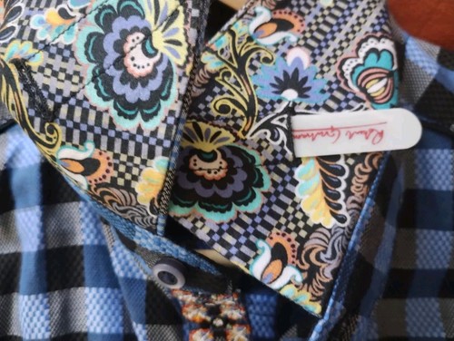 Robert Graham Blue & Black Check Shirt Men's Size L Embroidery Paisley - Picture 7 of 13