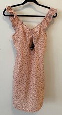 NWT Nasty Gal Pink Floral Ruffle Mini Dress Peek a Boo Front Size 4