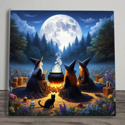 Keramik UV bedruckt Bild Fliese Plakette ''''Hexenzirkel'''' 20 cm x 20 cm