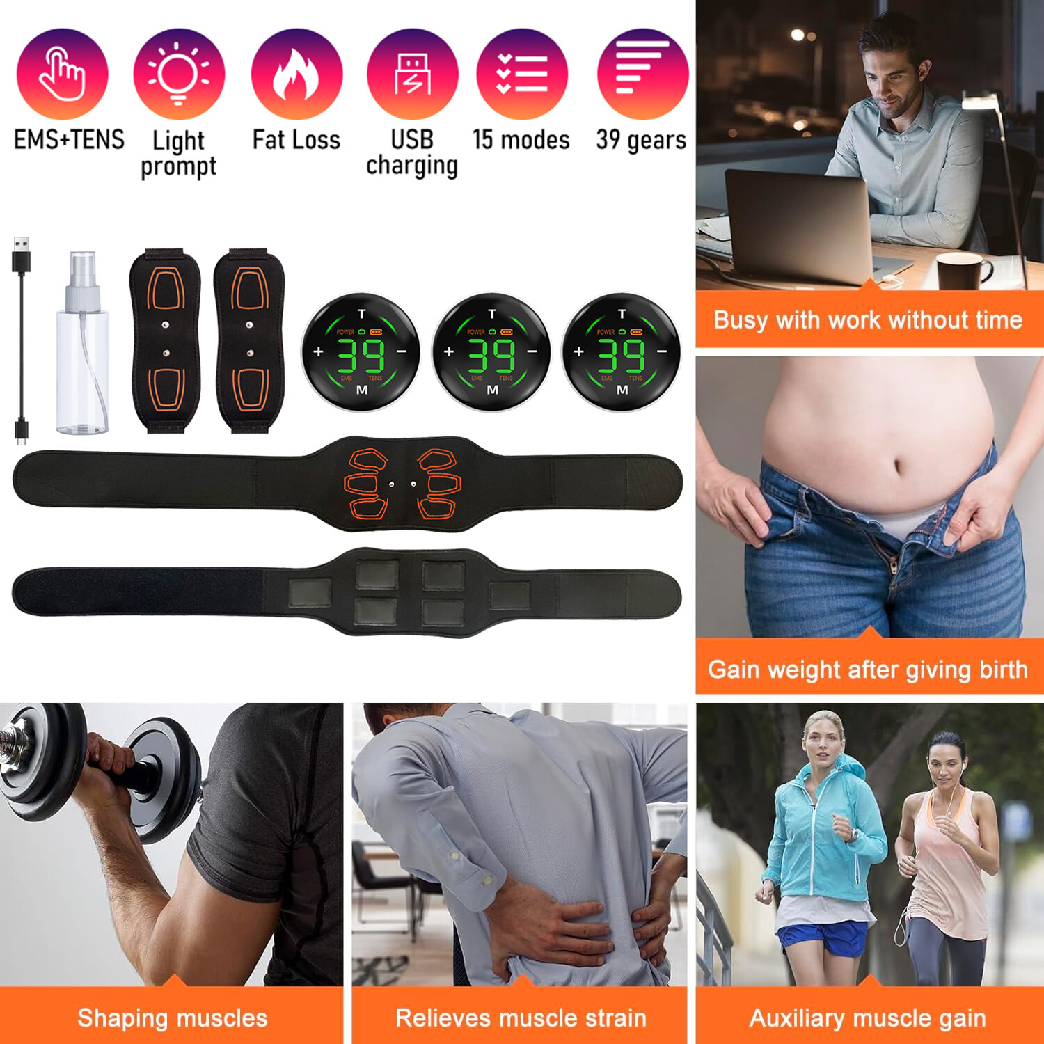 USB Rechargeable Portable Fitness Workout Equipment EMS Abdominal