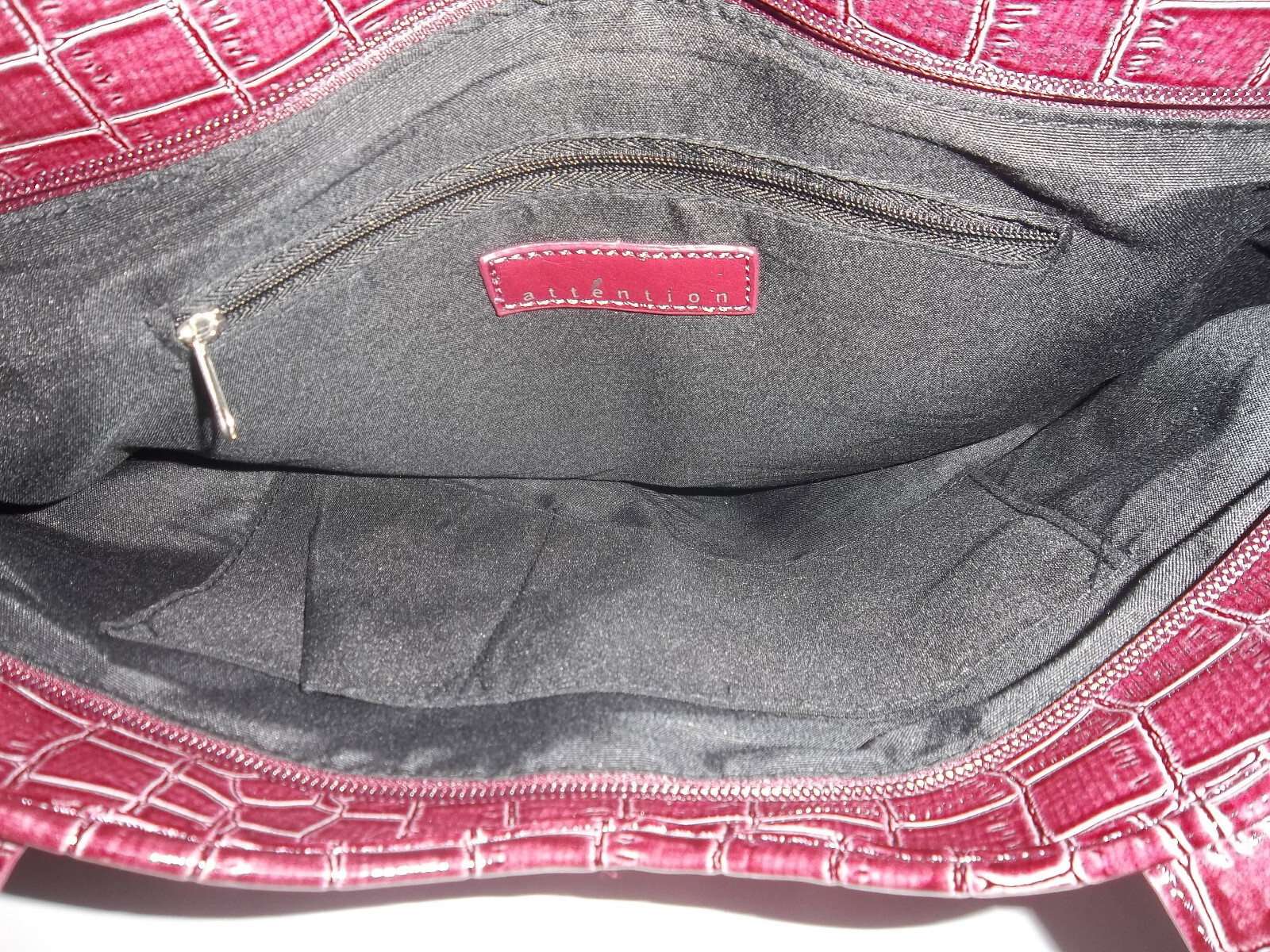 Attention Plum Crocodile Pattern Large Shoulder H… - image 9