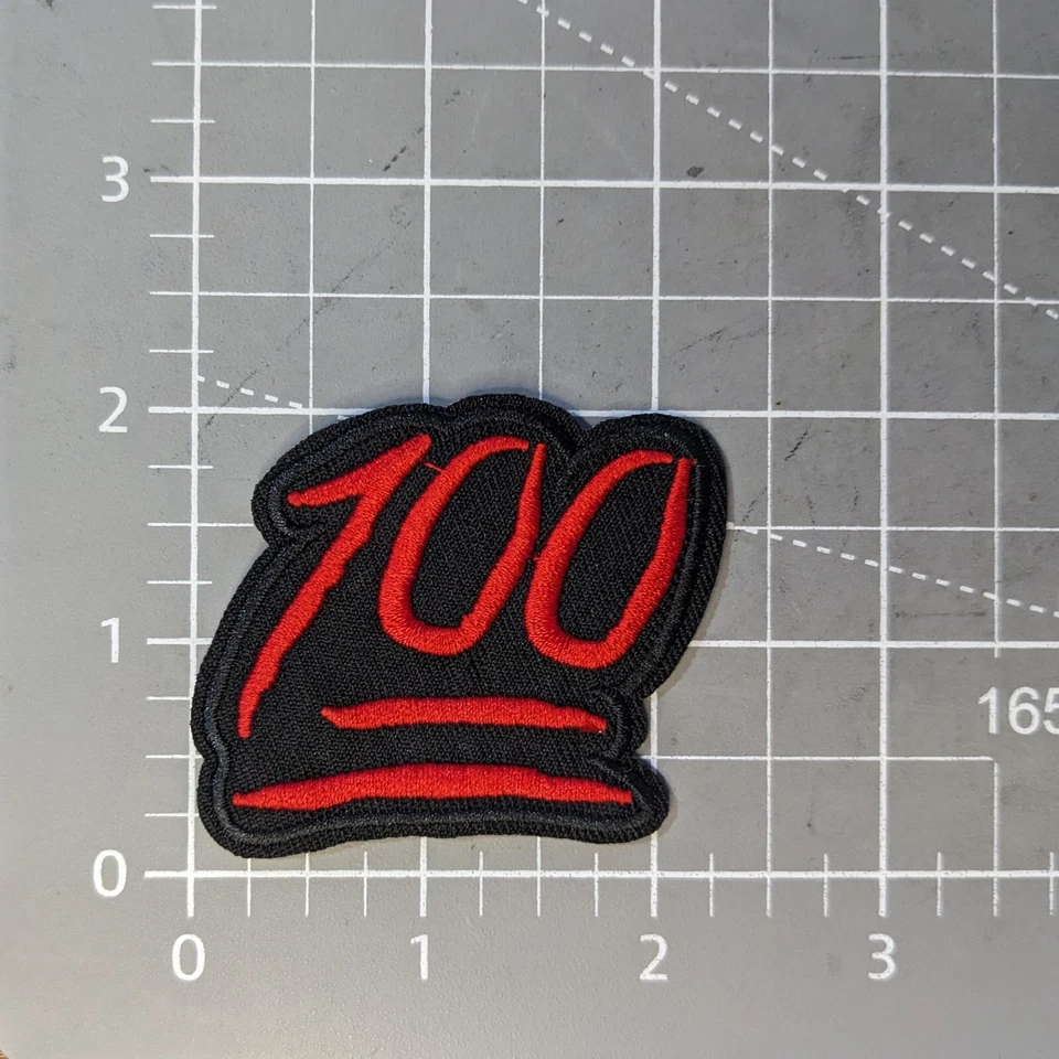 100% Emoji Patch One Hundred Percent Text Memes Embroidered Iron On Patch 2x2" - Image 2 of 3