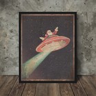 SCI-FI SANTA UFO Christmas Wall Art, Alien Xmas Decor, Santa Claus UAP Poster