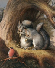 Louis Prang : "Squirrels and Bird under a Tree" — Giclee Fine Art Print