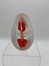 Paperweight Encased Clear Red Gold Flecks Teardrop Shape