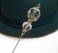 Stunning HATPIN with CLEAR Faceted CRYSTALS - 8" Long  in Silver Finish Setting