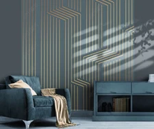 3D Modern Simple Gold Line Self-adhesive Removeable Wallpaper Wall Mural