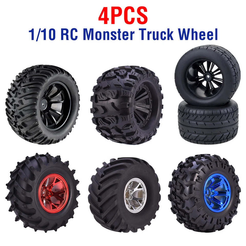 4 x 12mm Tires Hub Räder Reifen Tyre für 1/10 Monster Truck Traxxas Scx10 Buggy - Bild 3 von 4