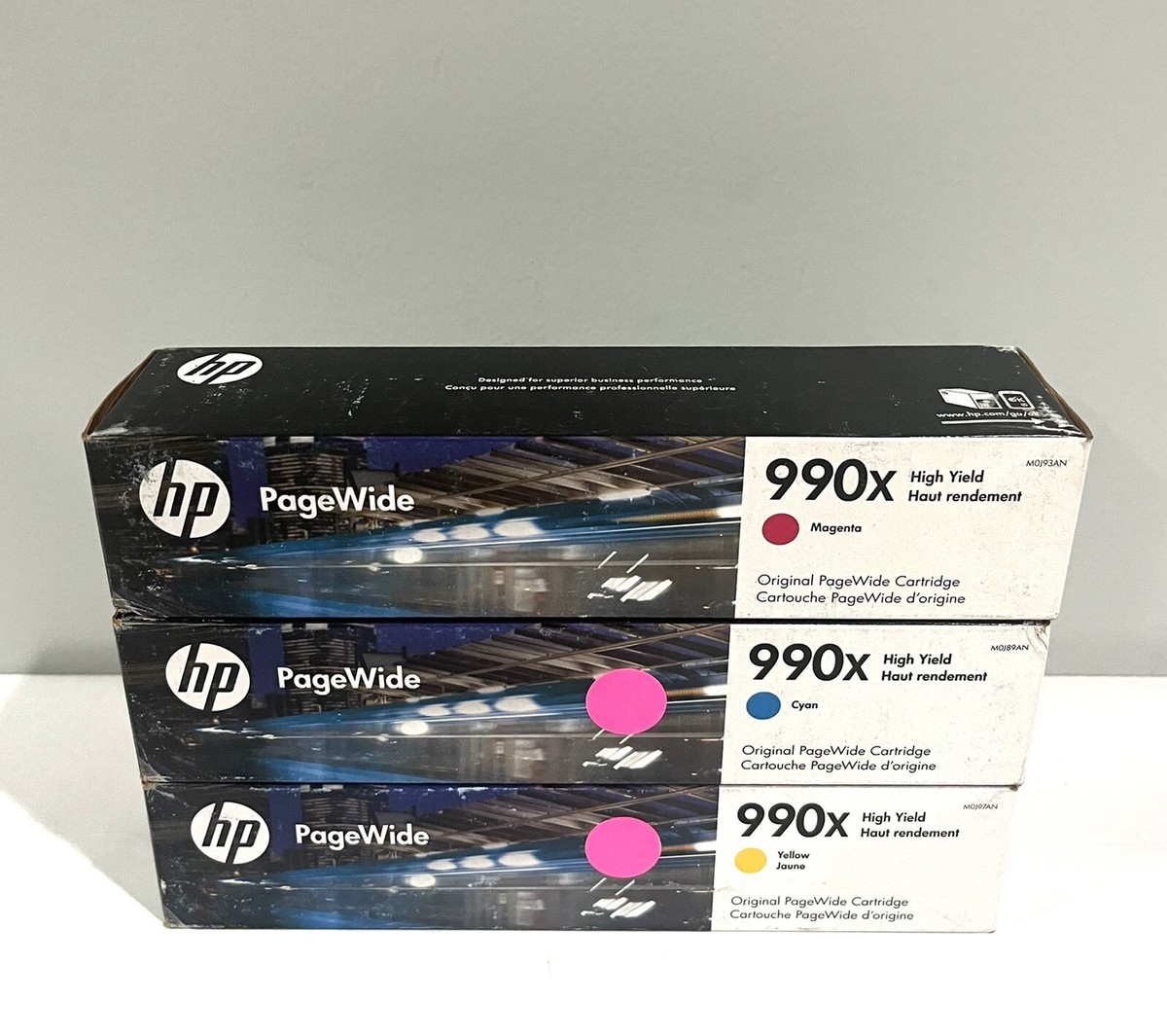 GENUINE SET X3 C,M,Y HP 990X HI-YLD INK CARTRIDGES PageWide Pro