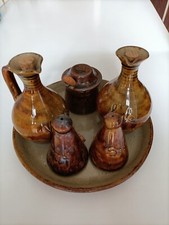 Ensemble en poterie grès de La Borne Migeon huile vinaigre sel poivre moutarde