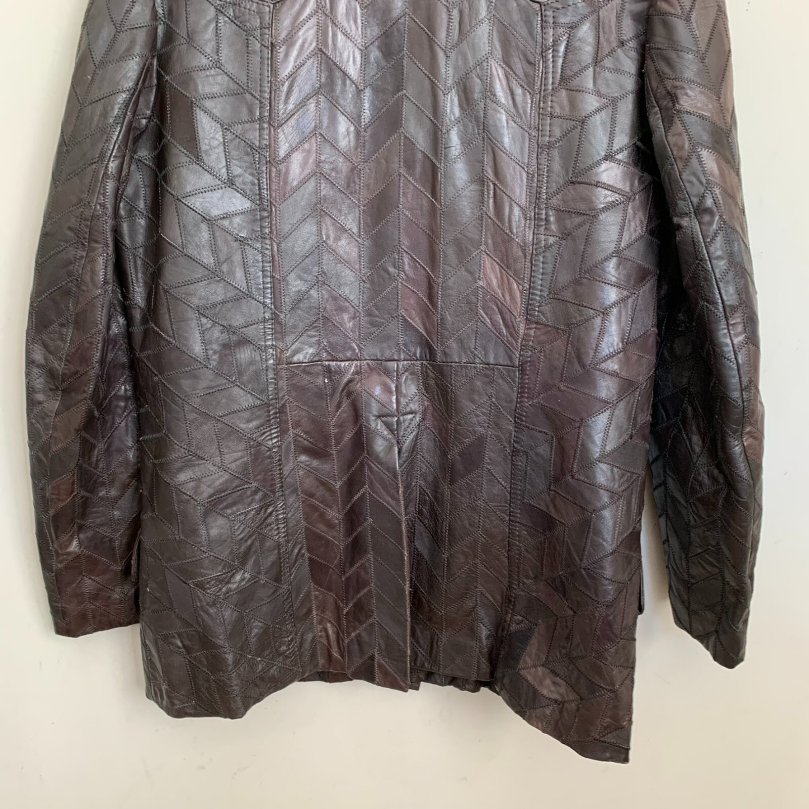 Unbranded Brown Leather Jacket Patch Design Pocke… - image 6