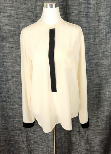 Neu mit Etikett Natalie Popover Fossil Freizeit-/Karriere Bluse lang Sl. Creme Schwarz Gr. L #02 - Bild 1 von 10