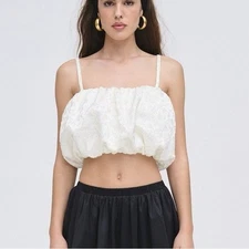 $149 NWOT White For Love And Lemons “Lorene” Crop Bubble Top Sz Small