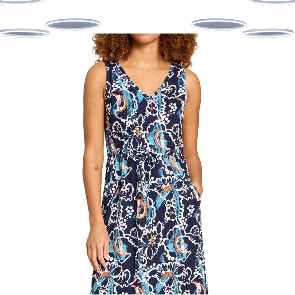 Ex White Stuff Women's Sleeveless Floral Printed Midi Dress in Navy (Defect) - Image 4 of 4