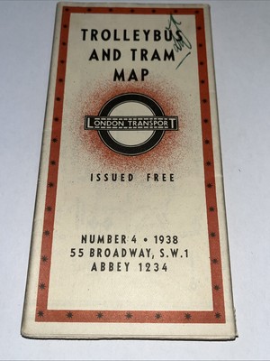 London Transport Trolleybus und Straßenbahnkarte 1938 Nummer 4, Vintage Karte