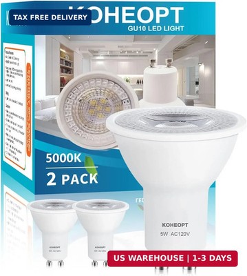 GU10 LED Light Bulb 5W, (2 Pack) 5000K Dimmable Daylight White,500LM Replacement