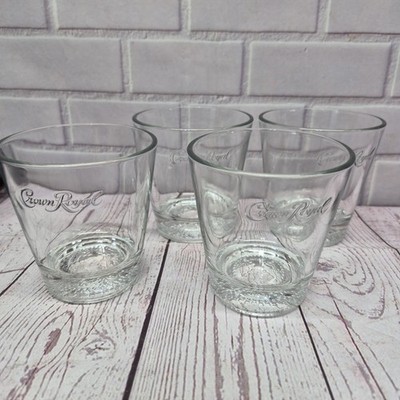 Crown Royal Glasses Set of 4  Whiskey Spell Out Design Low Ball Italy