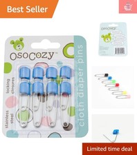 8 Pack of Blue Stainless Steel Diaper Pins - Secure Locking for Crafts Laundry