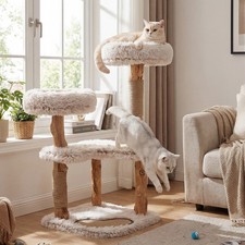 Modern Cat Tree Tower 40" with Luxury Real Wood Natural Branch 2 Padded Perches