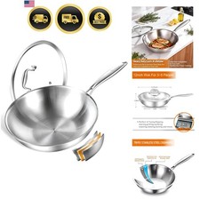 Tri-Ply Wok in Acciaio Inox, 12 Pollici Padella Wok da Cucina Sana Non Tossica con...