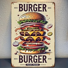  Retro Hamburger Sign Vintage Retro Hamburger Tin Metal Signs  Room Decor,8x12