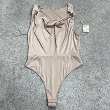 Free People Movement Ballerina Bodysuit Small Cowl Neck Beige Stretch NWT Flaw