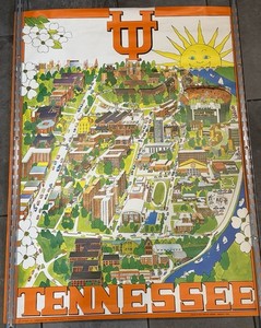 Vtg 1972 University Of Tennessee Knoxville Illustrated Caricature Campus Map