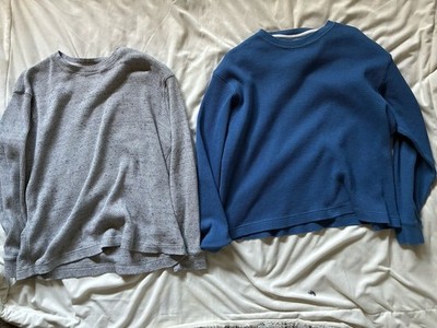 American Eagle Men's L Standard Fit Cotton Waffle Knit Crew Neck Long Sleeve Tee