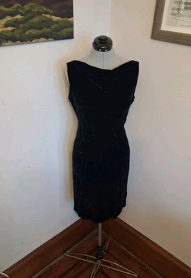 Vintage 60s Style Black Dress, Crushed Velvet LBD size 10 NY&CO, Wiggle/pencil 