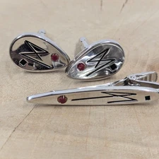VTG Anson 1950's Jetson's Style Silver Cuff Links & Bar Necktie Clamp Set