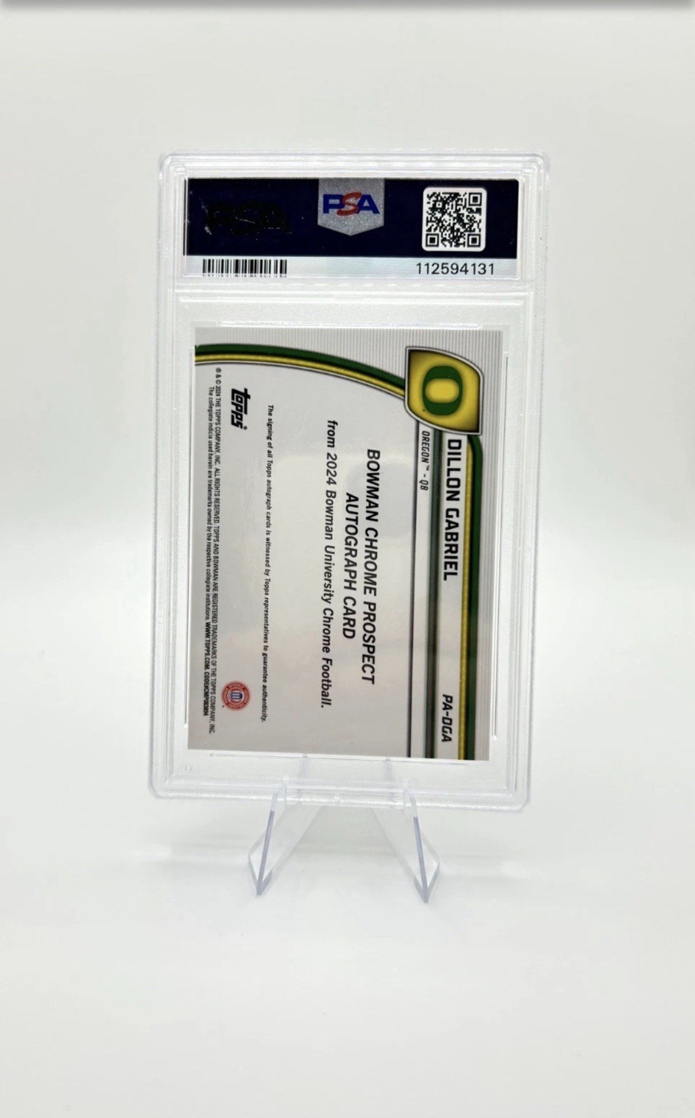 Dillon Gabriel 2024 Bowman Chrome Prospect B&G Stealth Refractor Auto /24 PSA 10 view 2