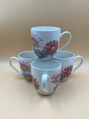 Vier Belleek Living Wild Aster Keramiktassen, [unbenutzt]