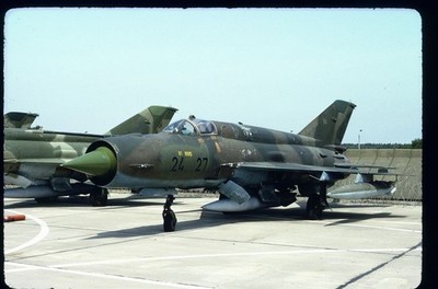BC262 ORIGINAL K64 AIRCRAFT SLIDE: German AF Mig -21US Fishbed 24+27 ex NVA