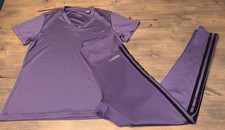 Women  s Size Medium Purple Adidas training v-neck shirt leggings SET Climalite