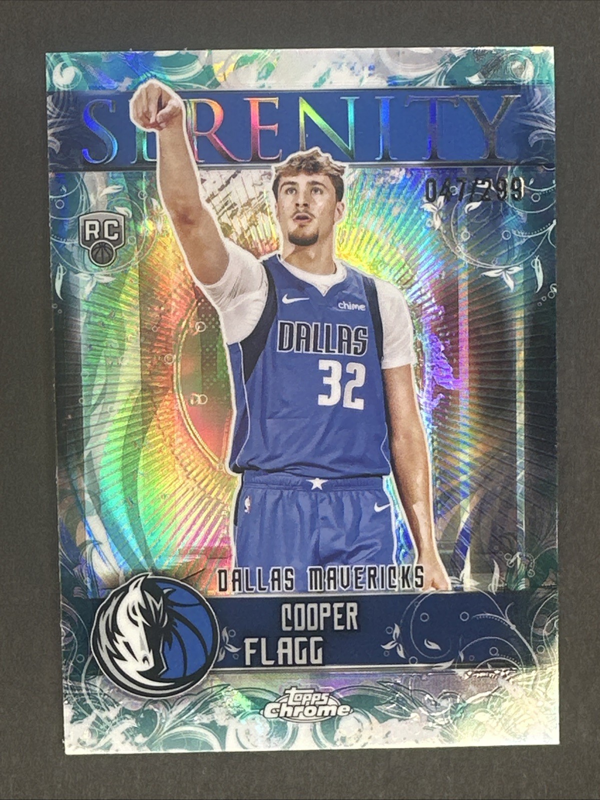 2025–26 Topps Chrome Cooper Flagg Serenity Aqua Refractor /299 RC Mavericks