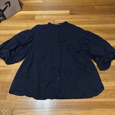 zara trafaluc black button down puff sleeve blouse size small
