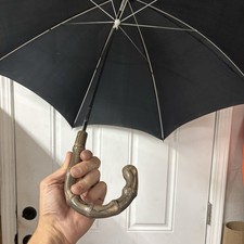 Faux Bamboo Handle Umbrella Black Nylon Hong Kong 42  