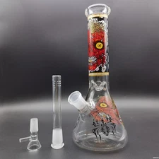 10" Smoking Bong Red Skull Printed Water Pipe Hookah Glass Shisha Pipe W/ Bowl